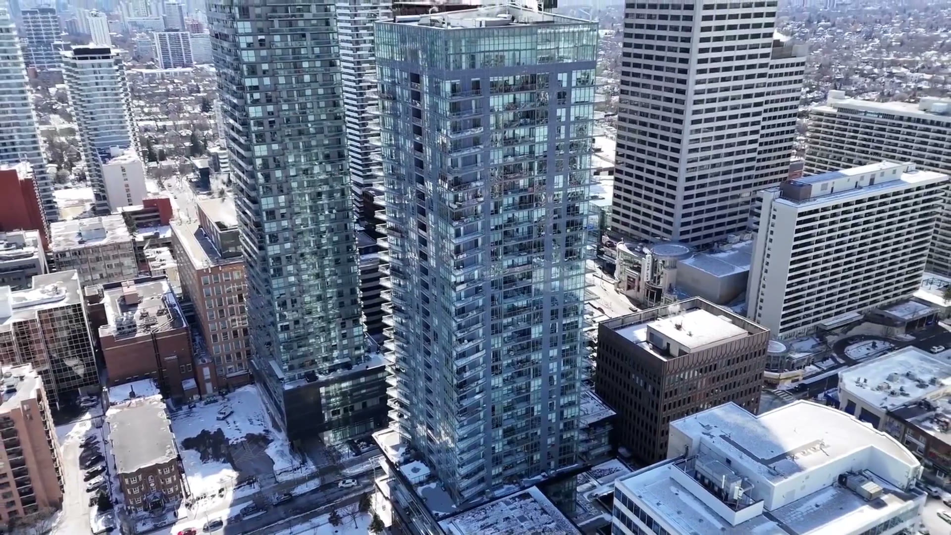 North Toronto from above in winter: the apartment towers along Roehampton Avenue near Yonge and Eglinton
