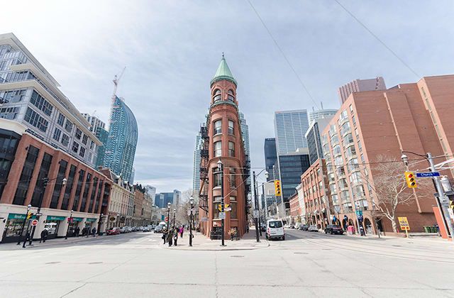 Gooderham Flatiron Building and Front Street, St. Lawrence Market